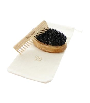 Beard set: brush, comb with cotton bag